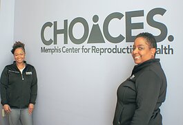 Certified nurse midwives Kemetra King (L) and Nikia Grayson are two of only three black CNMs in Memphis. They both practice at CHOICES. (Cole Bradley)