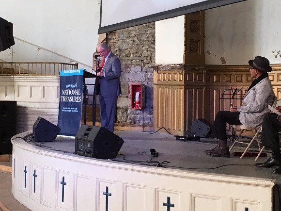 David Brown, executive vice president and chief preservation officer for the National Trust for Historic Preservation, addresses the crowd at Clayborn Temple.