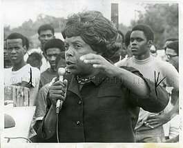 Cornelia Crenshaw speaks at a rally in Forrest City, Arkansas in September of 1961. Roughly 300 people attended. (Photo by James R. Reid)
