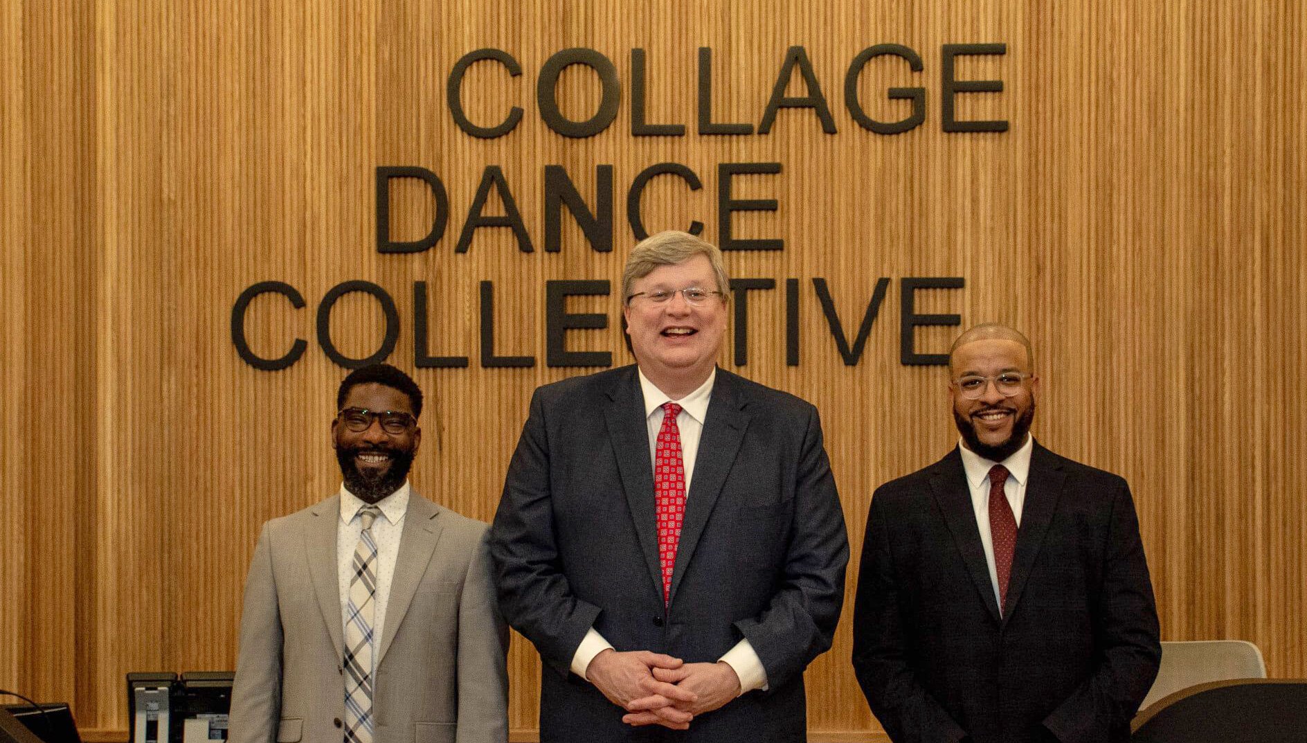 City of Memphis Mayor Jim Strickland (center) with Collage Dance Collective co-founders Kevin Thomas (left) and Marcellus Harper (right). (submitted)