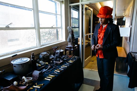 Dr. Carnita Atwater with a selection of her African-American history artifacts.