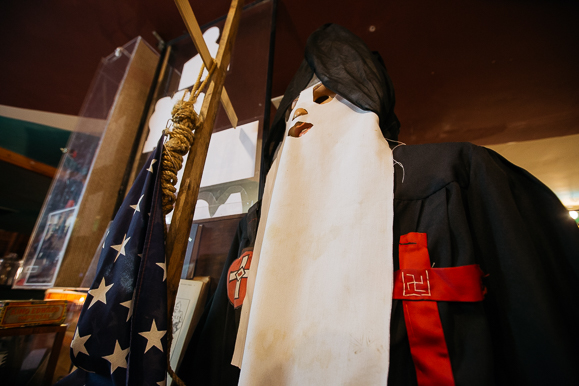 A replica of Ku Klux Klan garb on display at the House of Mtenzi museum.
