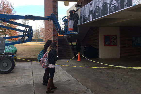 The large format photos were hung on the wall outside the CBU cafeteria to show support for local Dreamers.