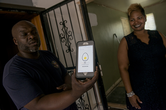 Wendell and Adrena Jackson show the logo for their new restaurant, Eggxactly Breakfast and Deli, in Whitehaven. (Brandon Dill)