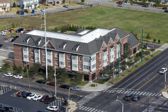 The current FedExFamilyHouse and adjacent vacant lot that will house the expansion. 