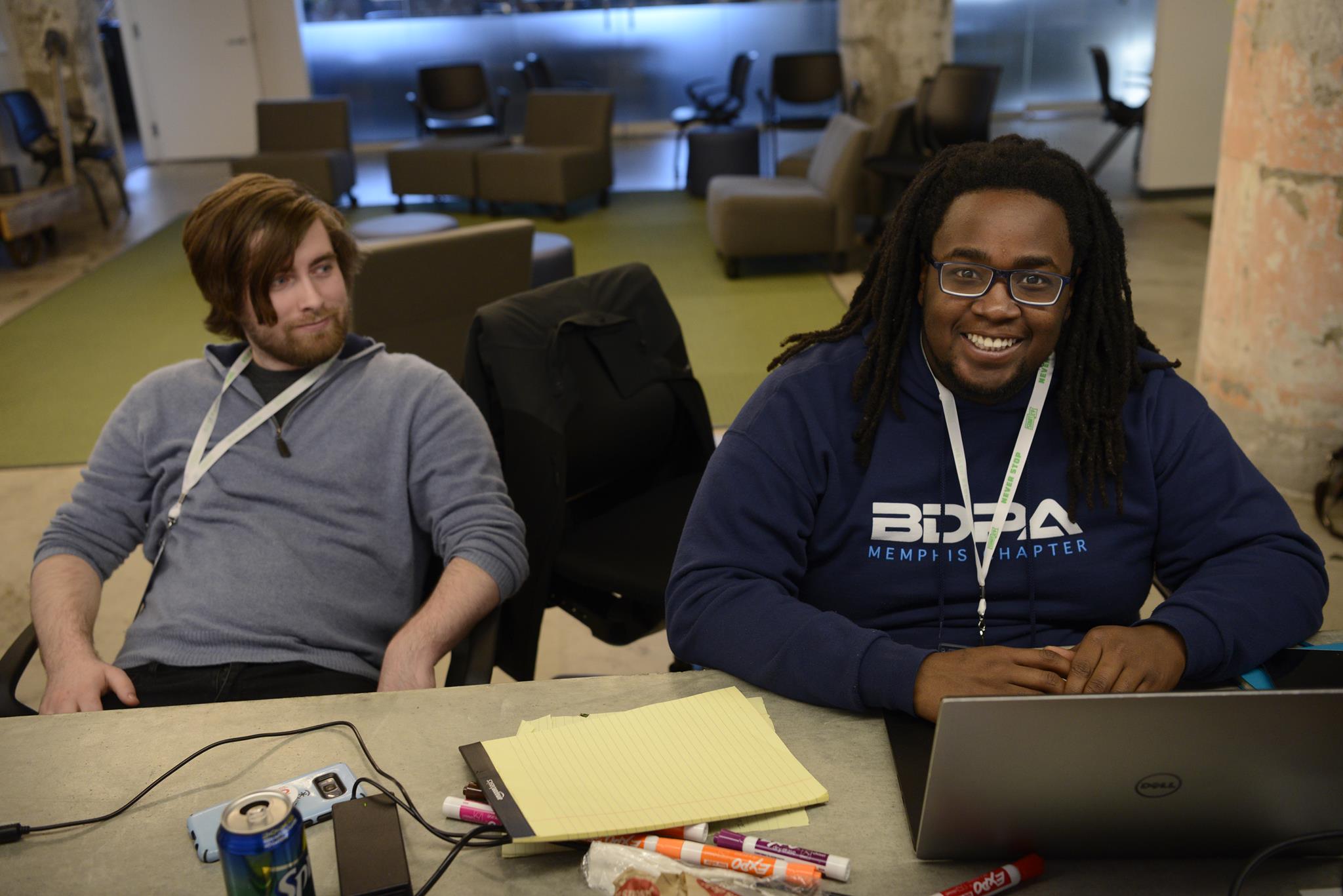. Kareem Dasilva, right, took home first place honors at the Smarty City: Transportation & Mobility Hackathon on March 15-17 with MemPatch, technology that helps the city streamline identification of potholes. (Submitted)