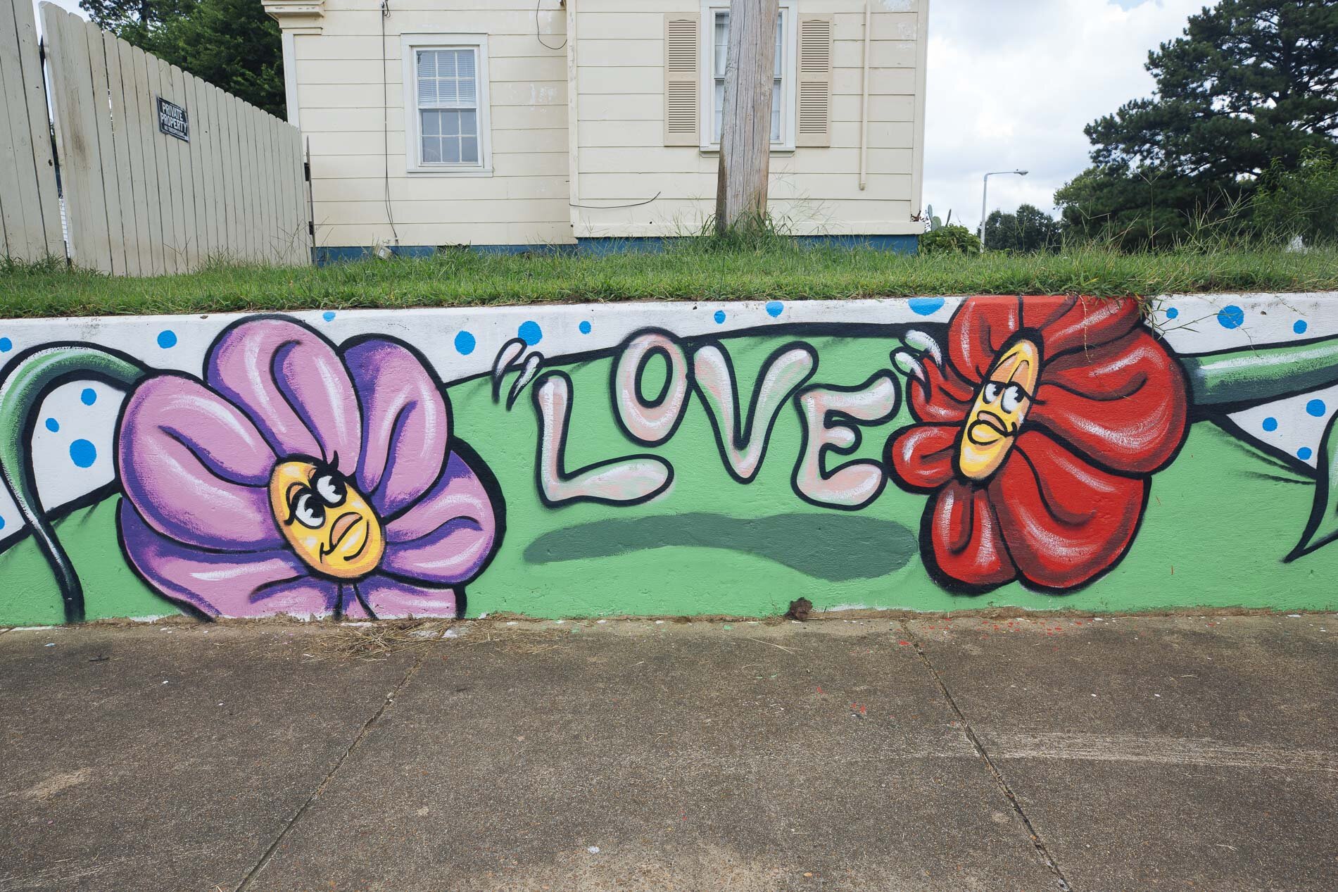 A mural adorns a retaining wall behind Treadwell elementary and middle schools in The Heights. (Ziggy Mack)