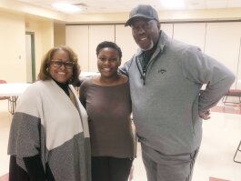 L to R: Councilwoman Patrice Robinson, her assistant, LaKevia Perry, and Hickory Hill resident Rorey Lawrence pose for a photo at the community holiday party held at the Hickory Hill Community Center on November 7. (A.J.Dugger III)