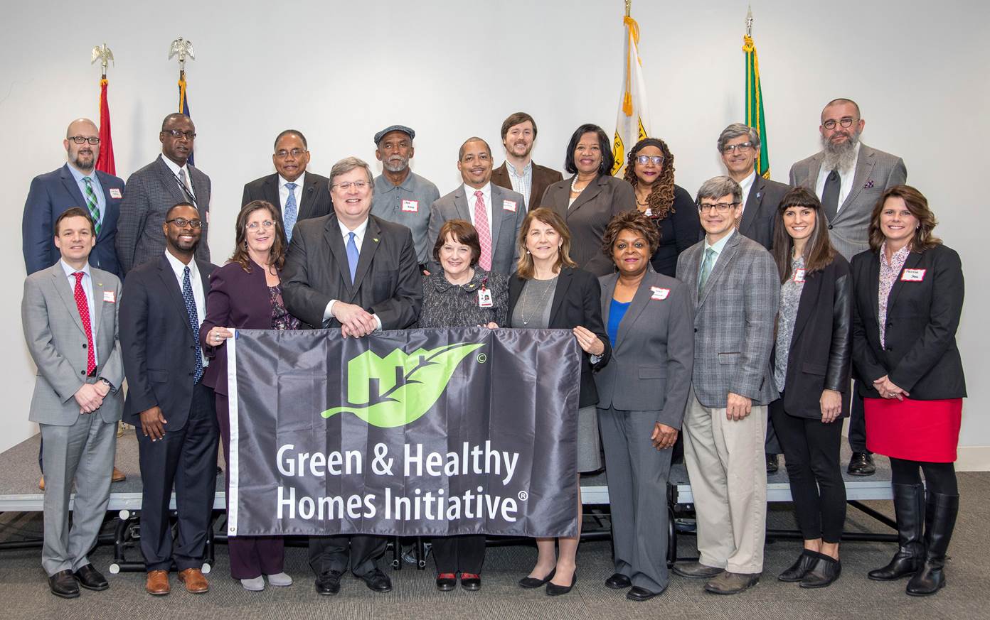 A group of partners signed a Green & Healthy Homes compact a a Nov. 30 ceremony at the Benjamin Hooks Library. (Lisa Buser)