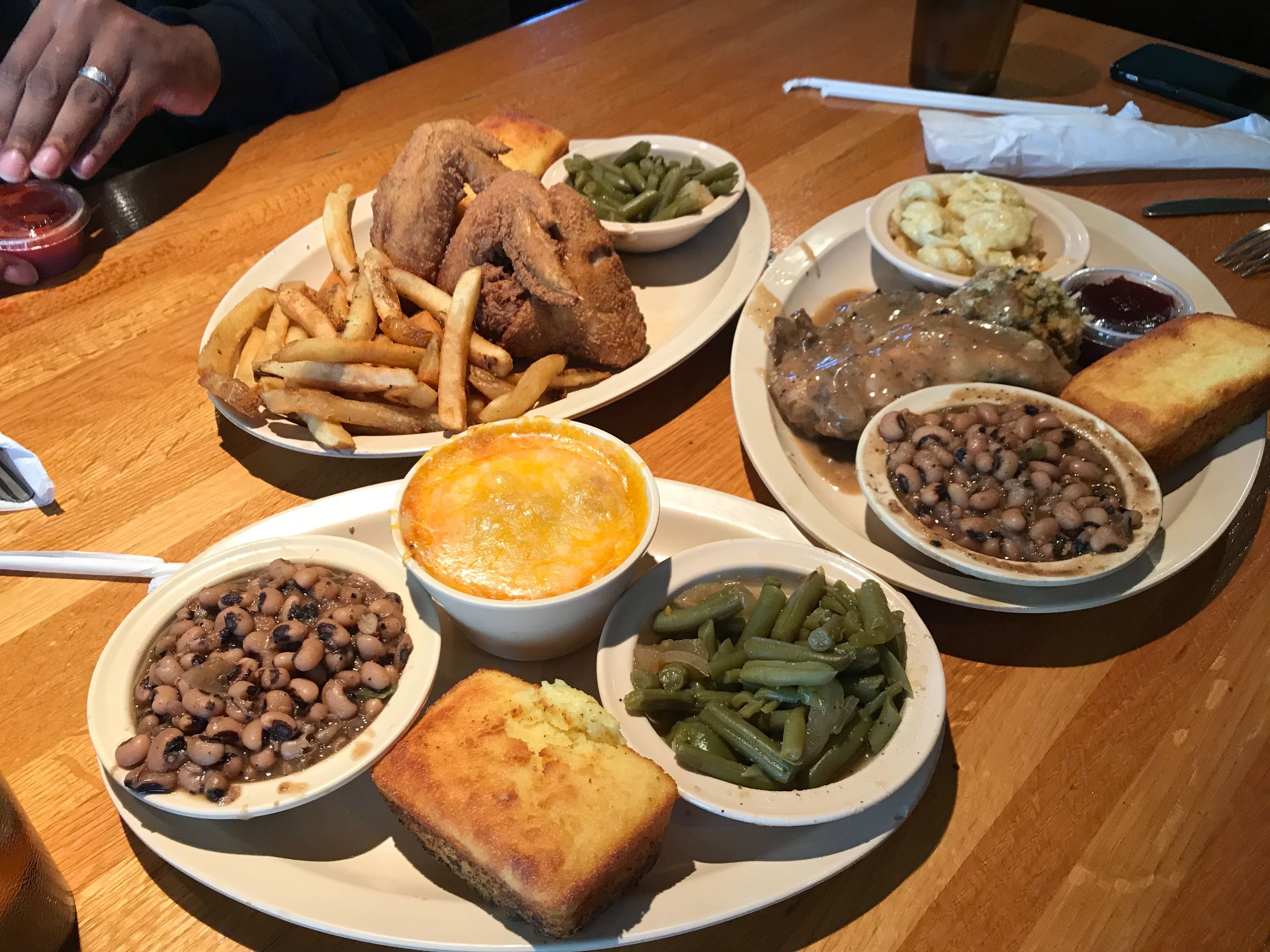 Southern Hands Home Style Cooking offers classic soul food entrees and sides, including smothered pork chops, fried chicken, meat loaf, baked spaghetti, black-eyed peas, and cornbread. (Cole Bradley)