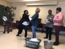 This choreographed slap between two characters will be a powerful moment in the upcoming Black History Month skit performed by the newly formed Hickory Hill Drama Club. (AJ Dugger)