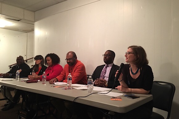 Panelists for Housing in Orange Mound: A Community Conversation (Left to Right): Howard Eddings, Neighborhood Housing Opportunities, Amy Shaftlein, Tennessee Housing Development Agency, Britney Thornton, JUICE Orange Mound, Dwayne Jones, general cont