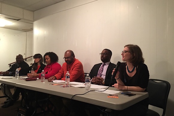  Panelists for Housing in Orange Mound: A Community Conversation (Left to Right): Howard Eddings, Neighborhood Housing Opportunities, Amy Shaftlein, Tennessee Housing Development Agency, Britney Thornton, JUICE Orange Mound, Dwayne Jones, general con