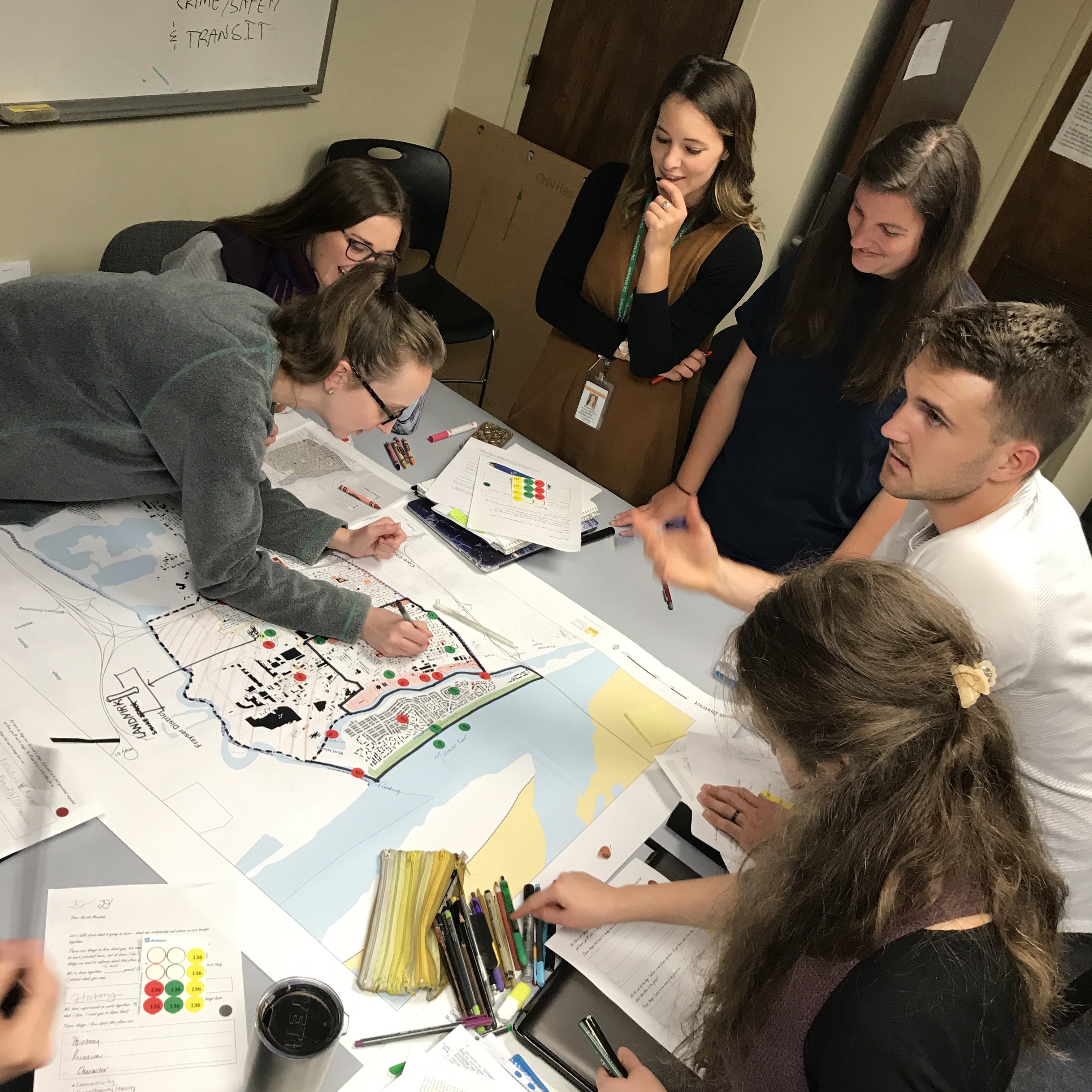 Graduate students at the Department of City and Regional Planning at the University of Memphis use asset mapping to mark areas of great significance in neighborhoods, as expressed by neighborhood residents during community engagement processes.
