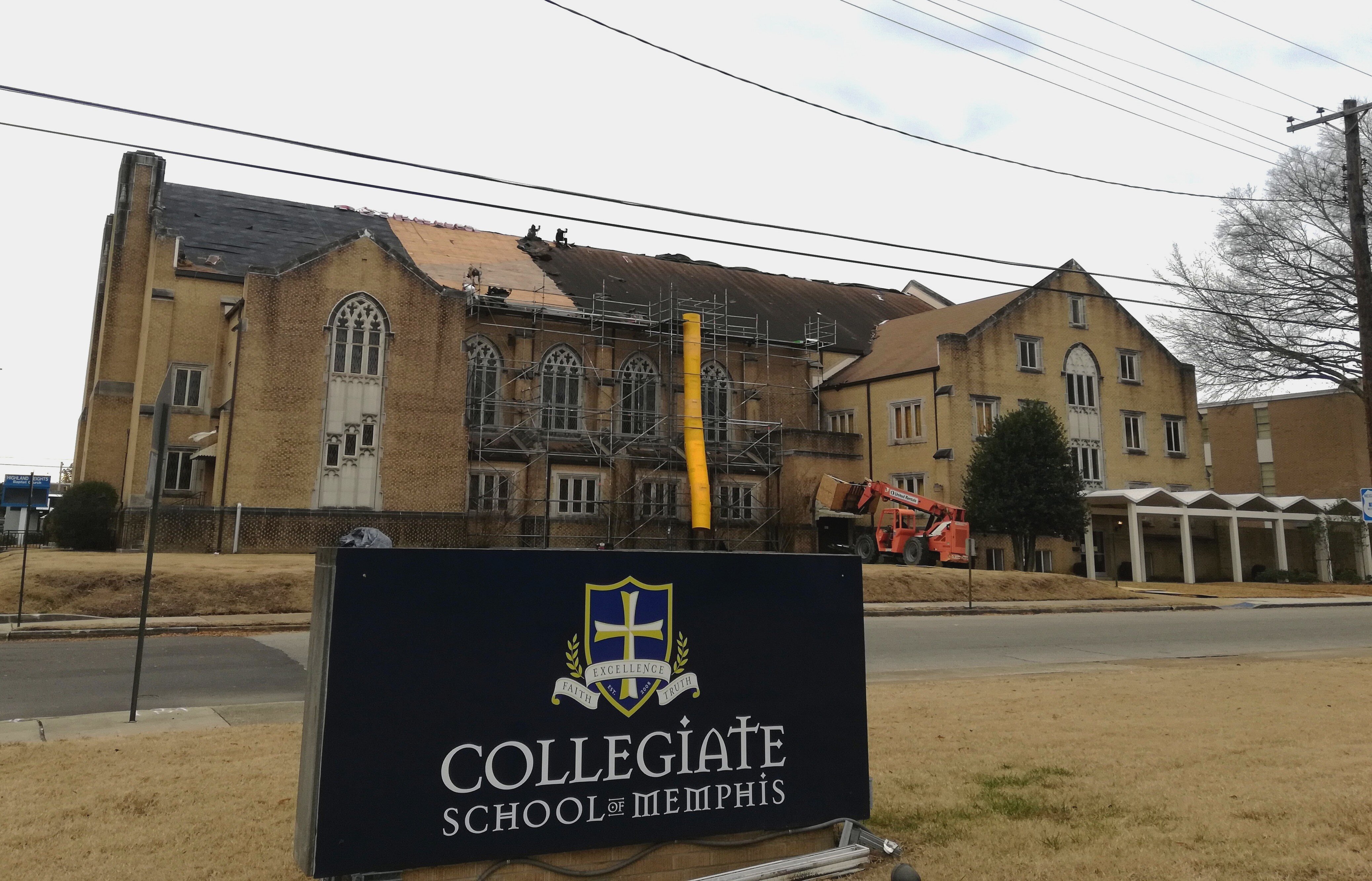 Collegiate School of Memphis replaced the roof of Highland Heights Baptist Church main sanctuary this fall. CMS manages the building with the stipulation that the school coexist with the congregation. (Leigh Tatum)