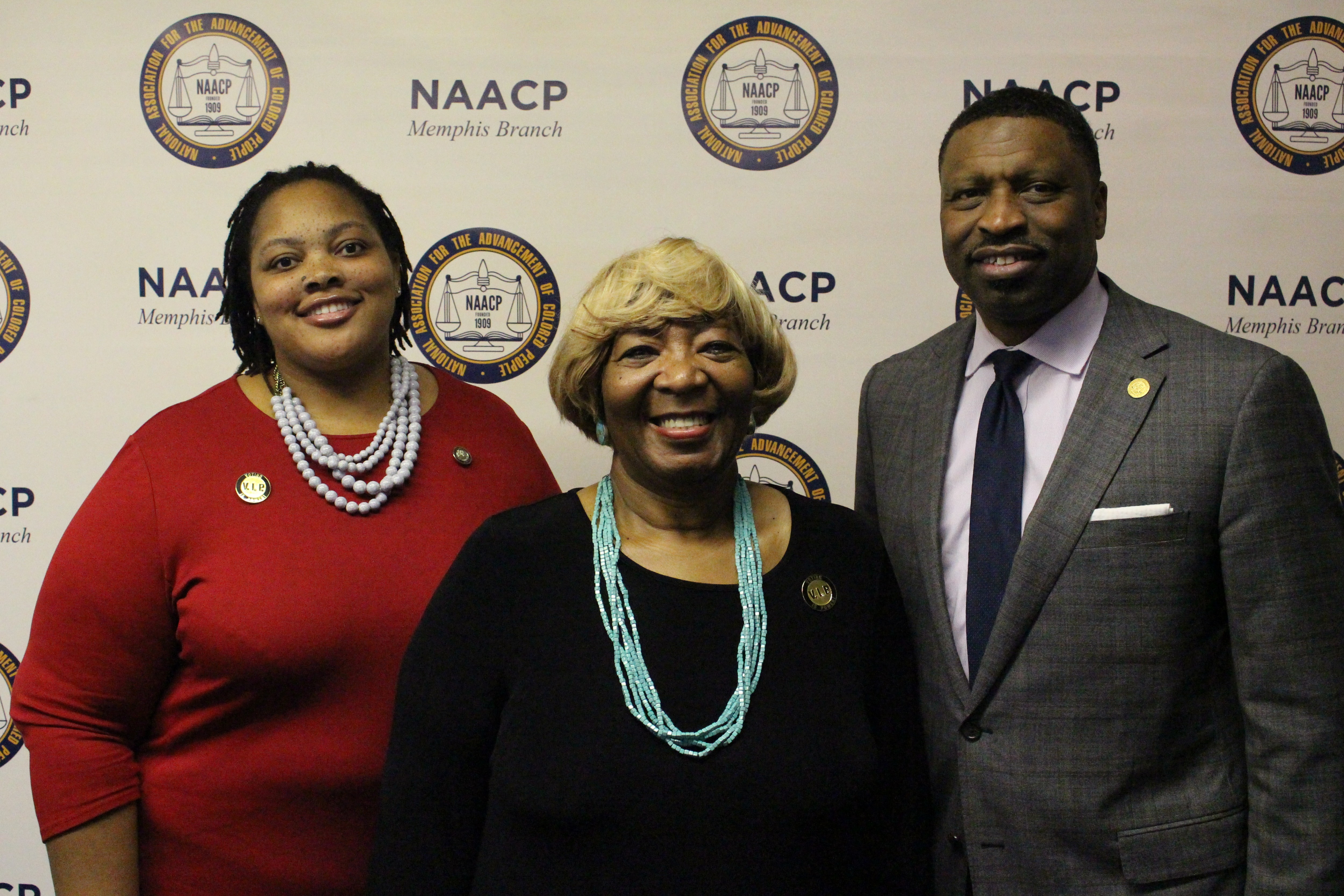 (L to R) County Commissioner Tami Sawyer, Tennessee’s NAACP president, Gloria Sweet-Love, and national NAACP president, Derrick Johnson, at the Oct 26 NAACP press conference. (Melonee Gaines)