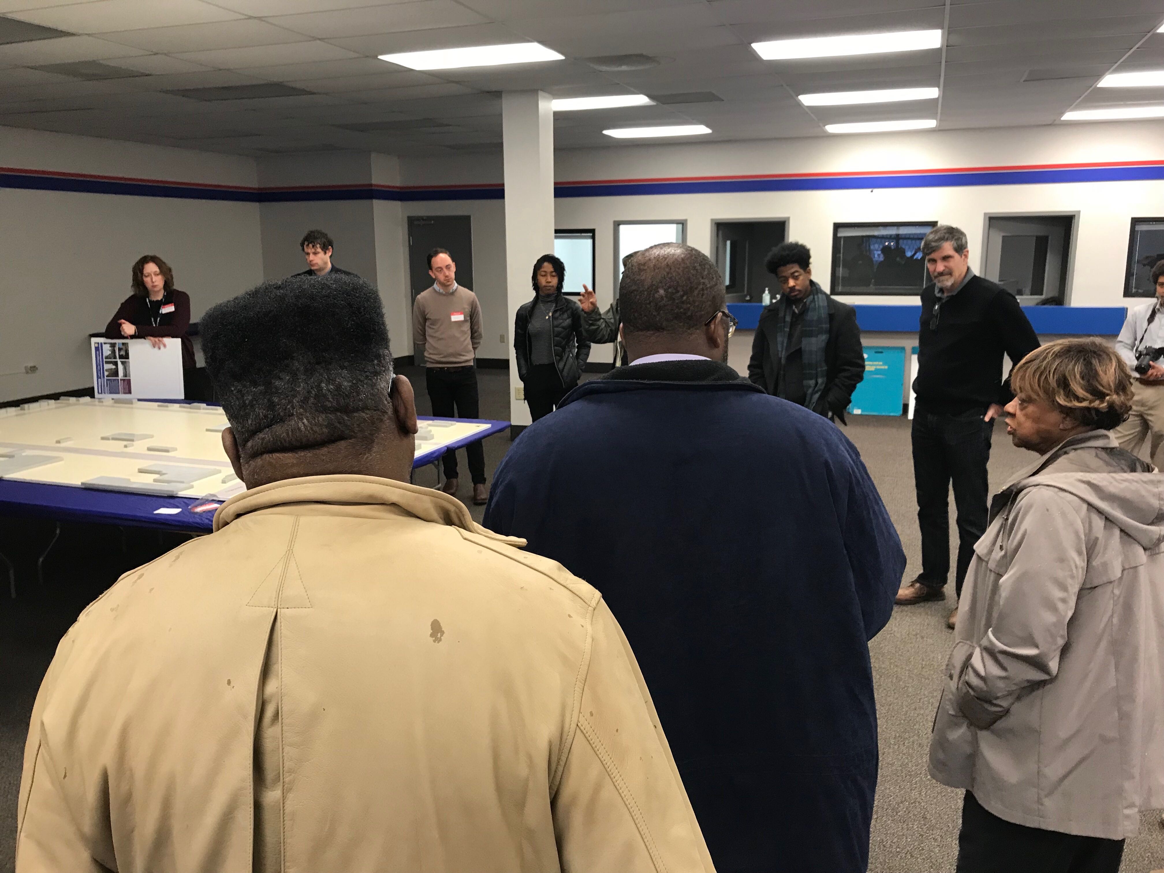 Stakeholders gather for the kickoff of the Whitehaven Plaza design charrette on January 23. Community leader Hazel Moore (far left) shares her thoughts. (Cole Bradley)
