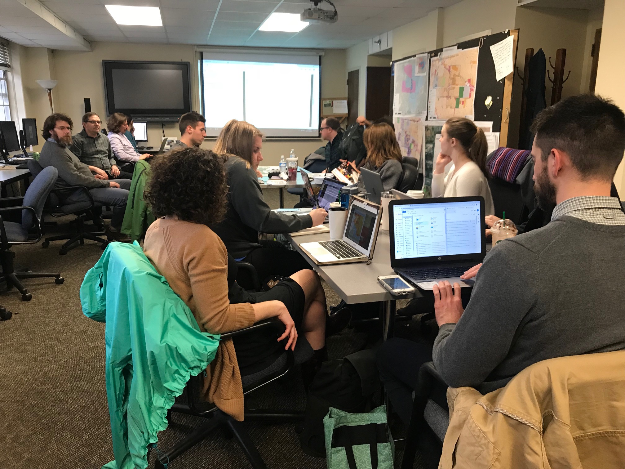 The studio class meets in McCord Hall on the University of Memphis Campus to work on planning for community engagement, a critical piece of the shared prosperity planning. (Cole Bradley)