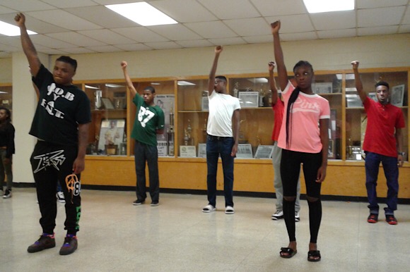 Blues City Cultural Center choreographer Kellye Crawford demonstrates moves to students at Whitehaven High School in preparation for a competitive summer internship with the nonprofit.  