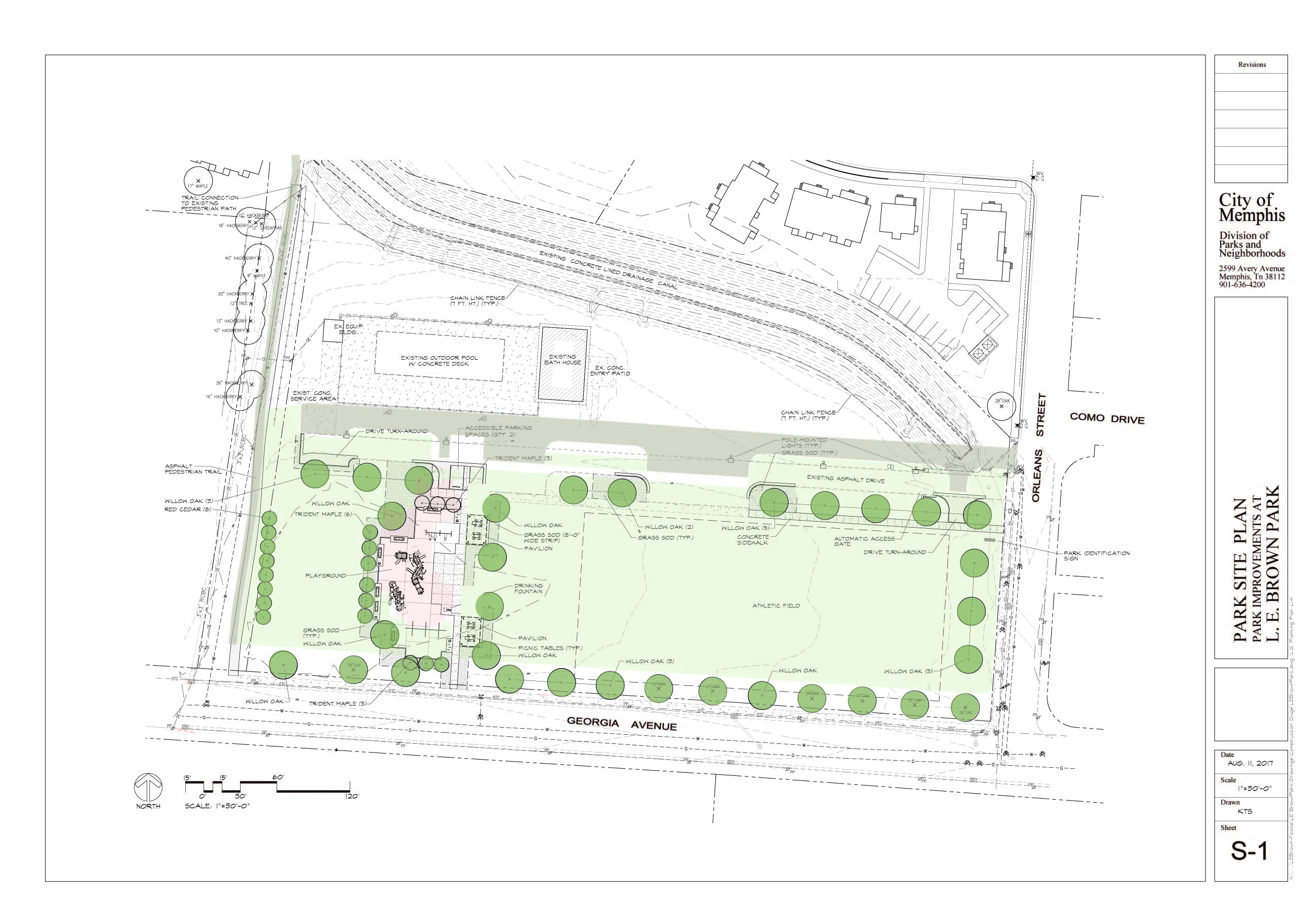 Renderings for the new L.E. Brown Park include the existing swimming pool, new playground equipment, fencing and landscaping. (City of Memphis, Division of Parks and Neighborhoods)