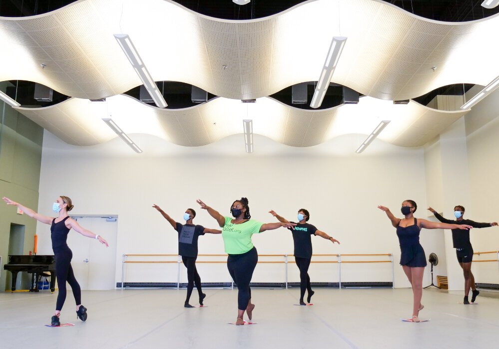 Teaching artists at the New Ballet Ensemble and School perform a socially-distanced dance routine. (Submitted)