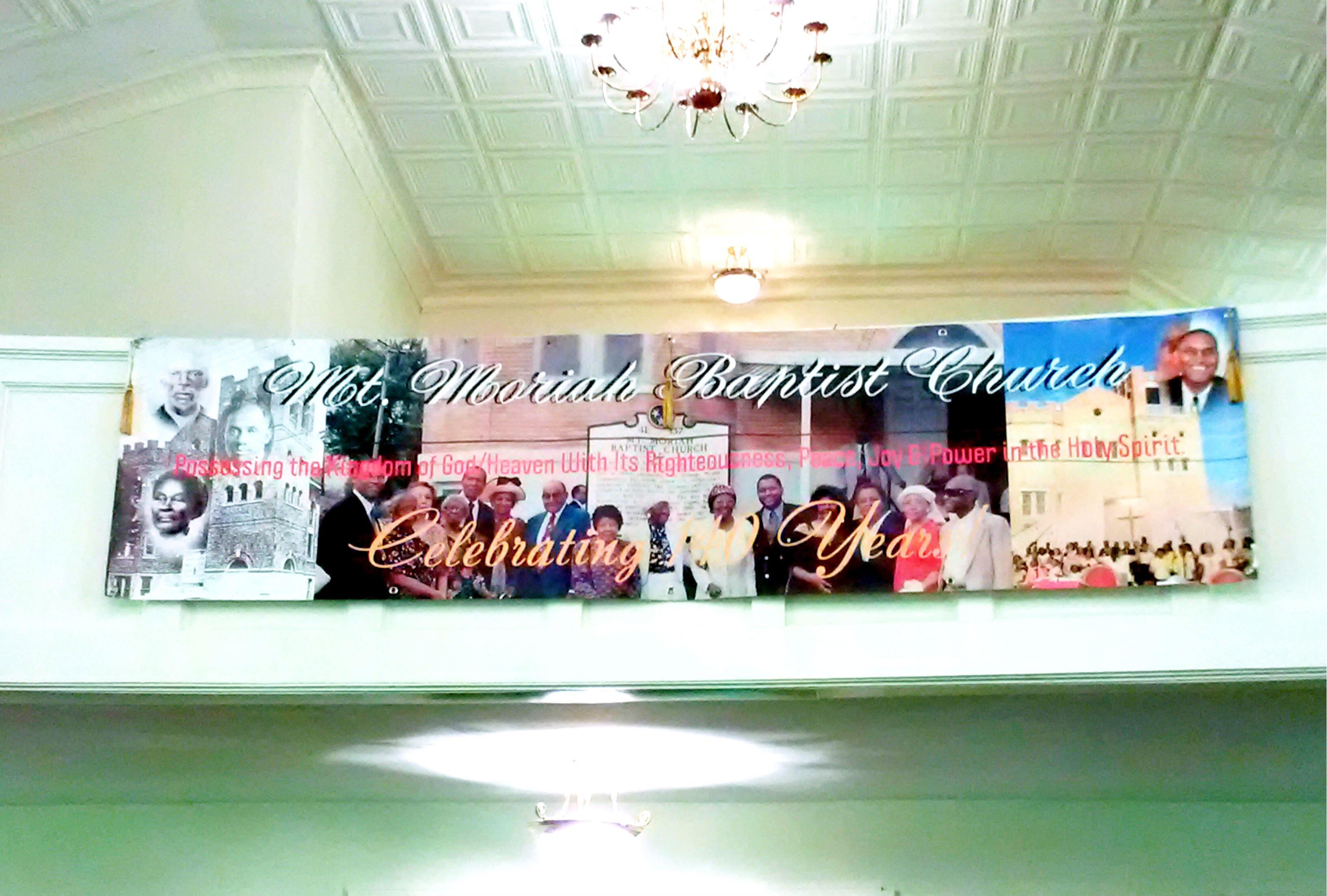 A banner at the Mt. Moriah Baptist Church celebrates the church's 140th anniversary. Mt. Moriah is the oldest church in Orange Mound, which celebrated its centennial year in 2019 and continuing the celebrating in 2020. (Alexandria Moore)