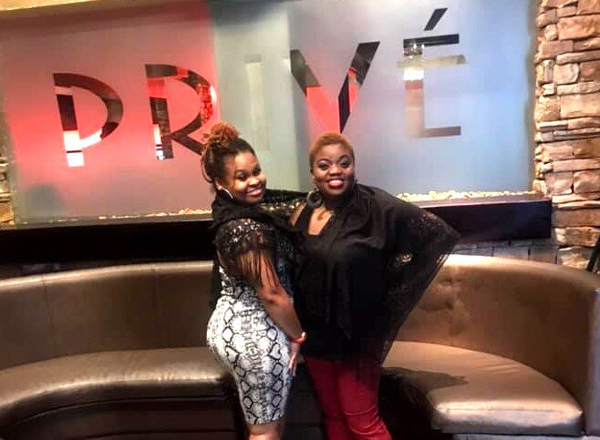 Comedians Anaisha Robinson (L), known as Tootie 2Times to fans, and Latoya Polk, pose for a photo before taking the stage at the Laughter for the Heart comedy show benefiting Hearts of Hickory Hill. (Anaisha Robinson) 