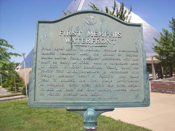 "First Memphis Waterfront" historical marker in front of The Pyramid