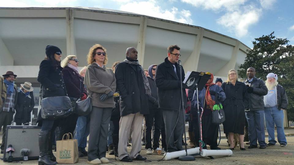 The Coliseum Coalition held a press conference in front of the vacant building on February 12