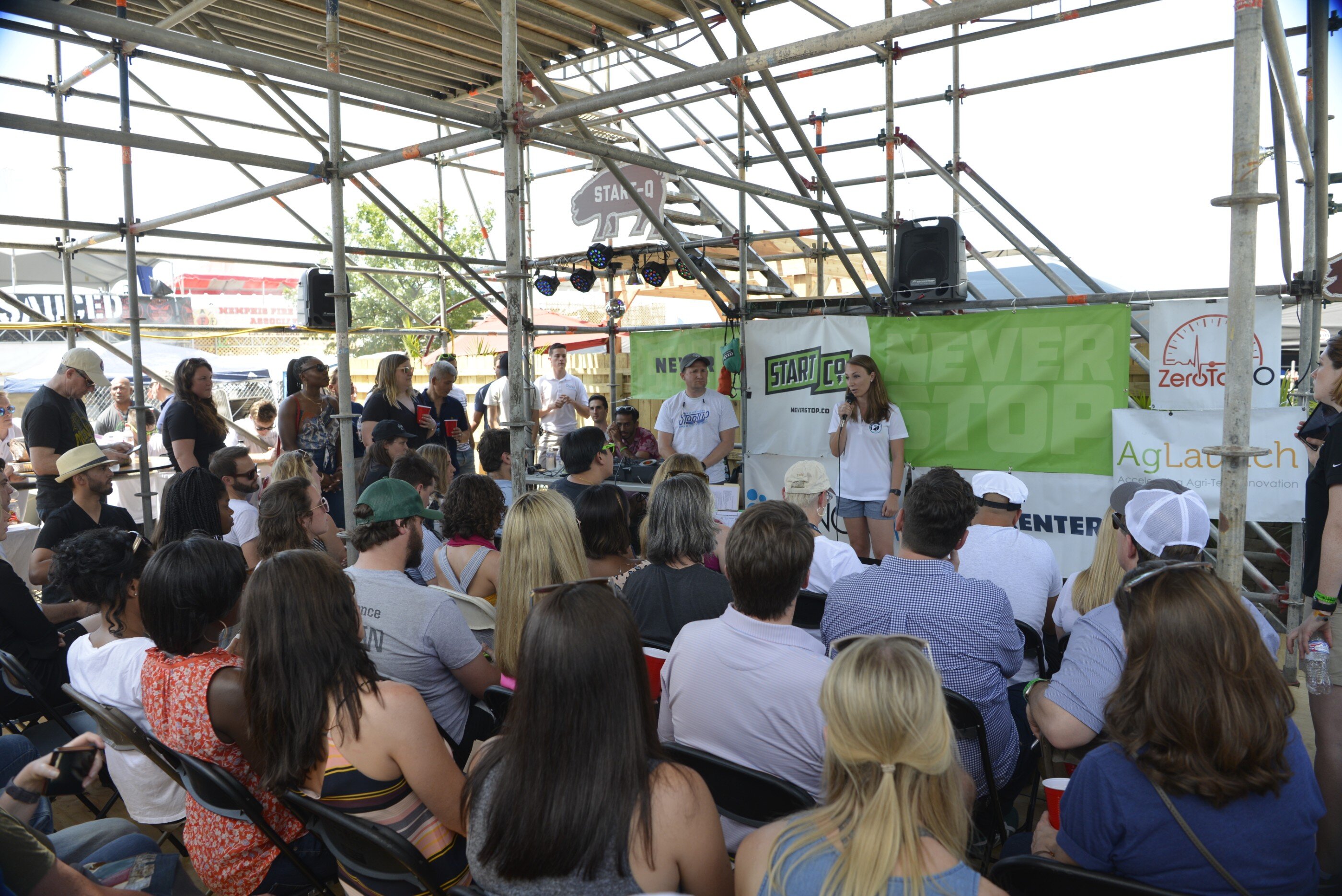 The 2019 Summer of Acceleration entrepreneurial cohort participates in a pitch competition at the 2019 Memphis BBQ Festival. (Submitted)