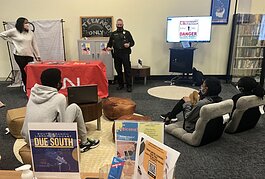 Community Service Officer Steven Solomon speaks to teens at the South Branch Library about career opportunities with the Canadian National Railway during the Nov. 19, 2021 Grown-ish teen workshop. (submitted)