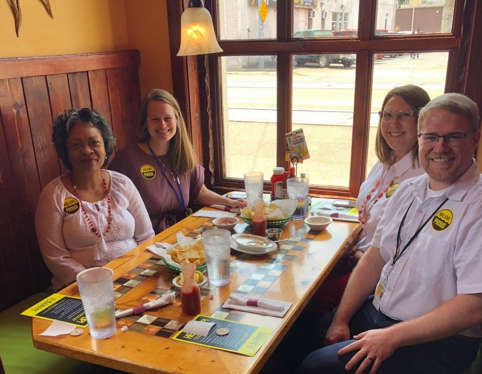 The Memphis Medical District Collaborative hosted a Walk to Lunch Day on May 8 in Madison Heights. Pictured here are staff and a student from Southern College of Optometry dining at Los Comales Mexican Bar and Grill. (Submitted)